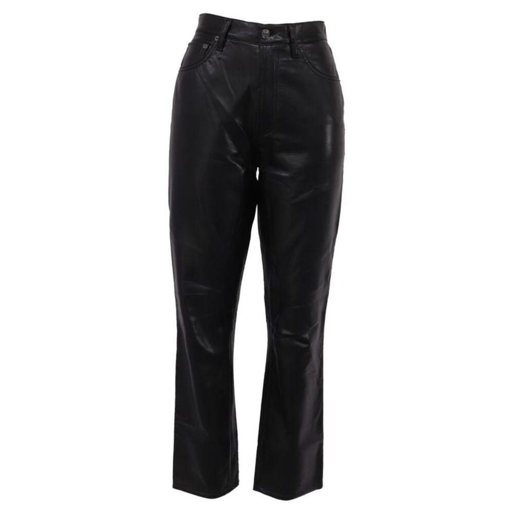 Agolde High-Rise Straight-Leg Pants in Black Leather